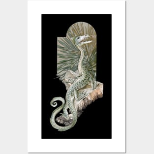 Vintage Lizard Dragon with Palm Fronds Posters and Art